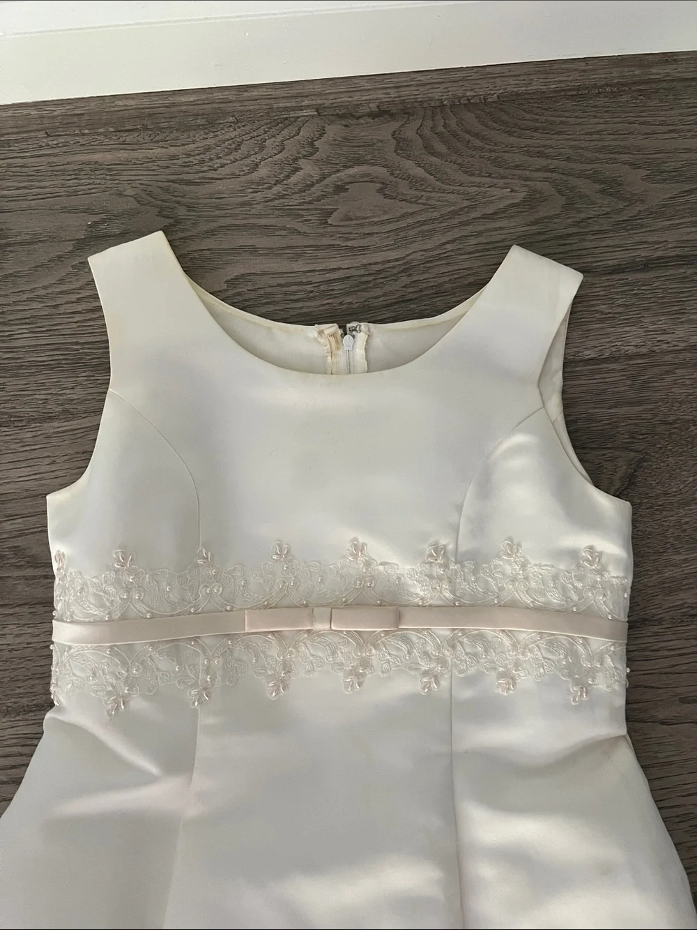 David's Bridal Cream Floral-Trim Flower Girl Gown - Picture 6 of 6